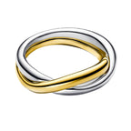 Anillo Inspirado Pan 1.1 Doble Liso Dos Tonos Plata .925 y Plata .925 con Baño de Oro 18k