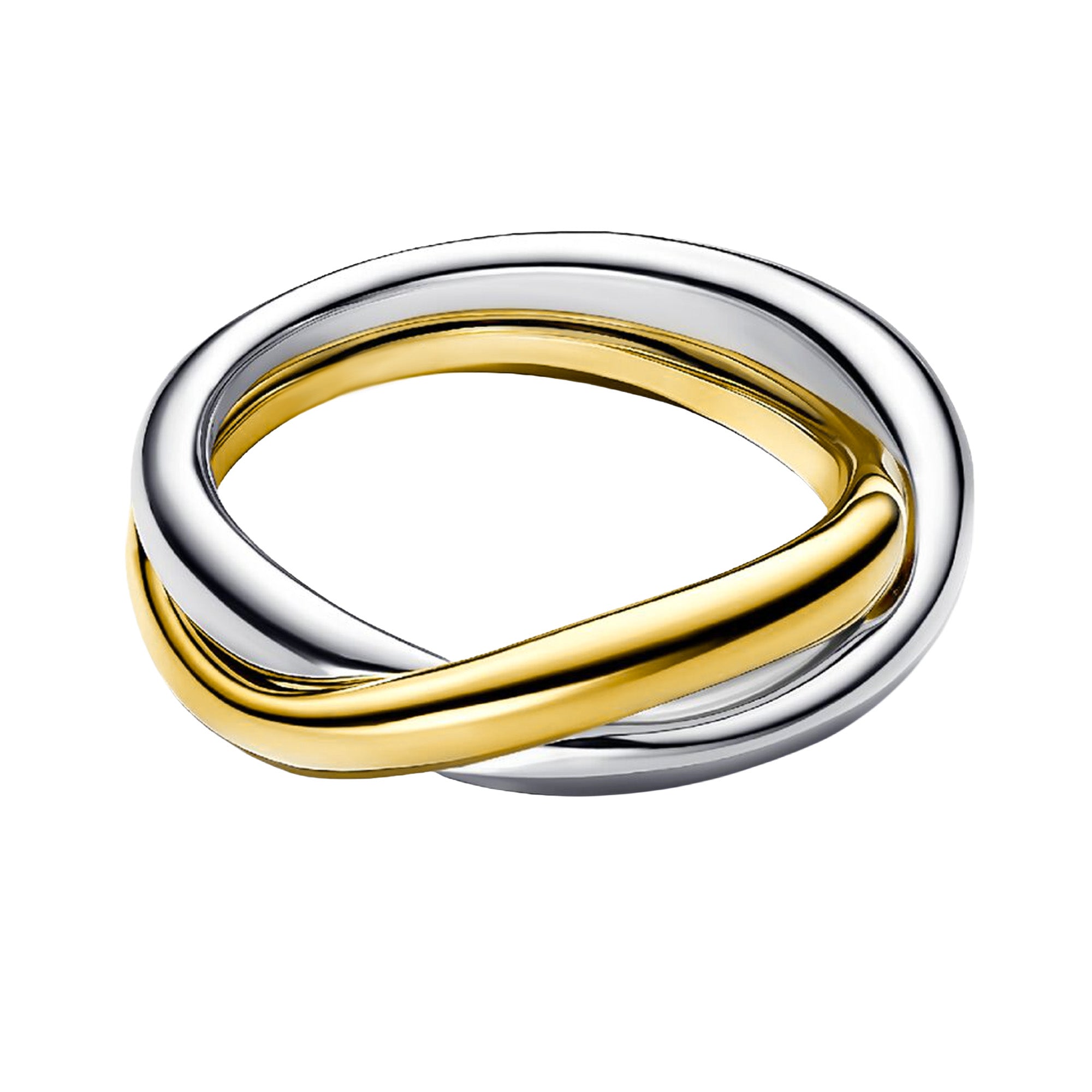 Anillo Inspirado Pan 1.1 Doble Liso Dos Tonos Plata .925 y Plata .925 con Baño de Oro 18k
