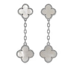 Arete Dos Flores Largo Inspirado Van C con Piedras Naturales Plata .925 con Baño de Rodio