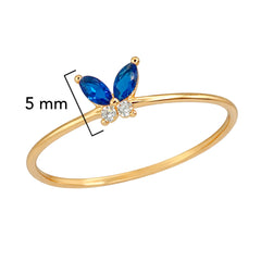 Anillo Circonias Mariposa Azul Oro 10K