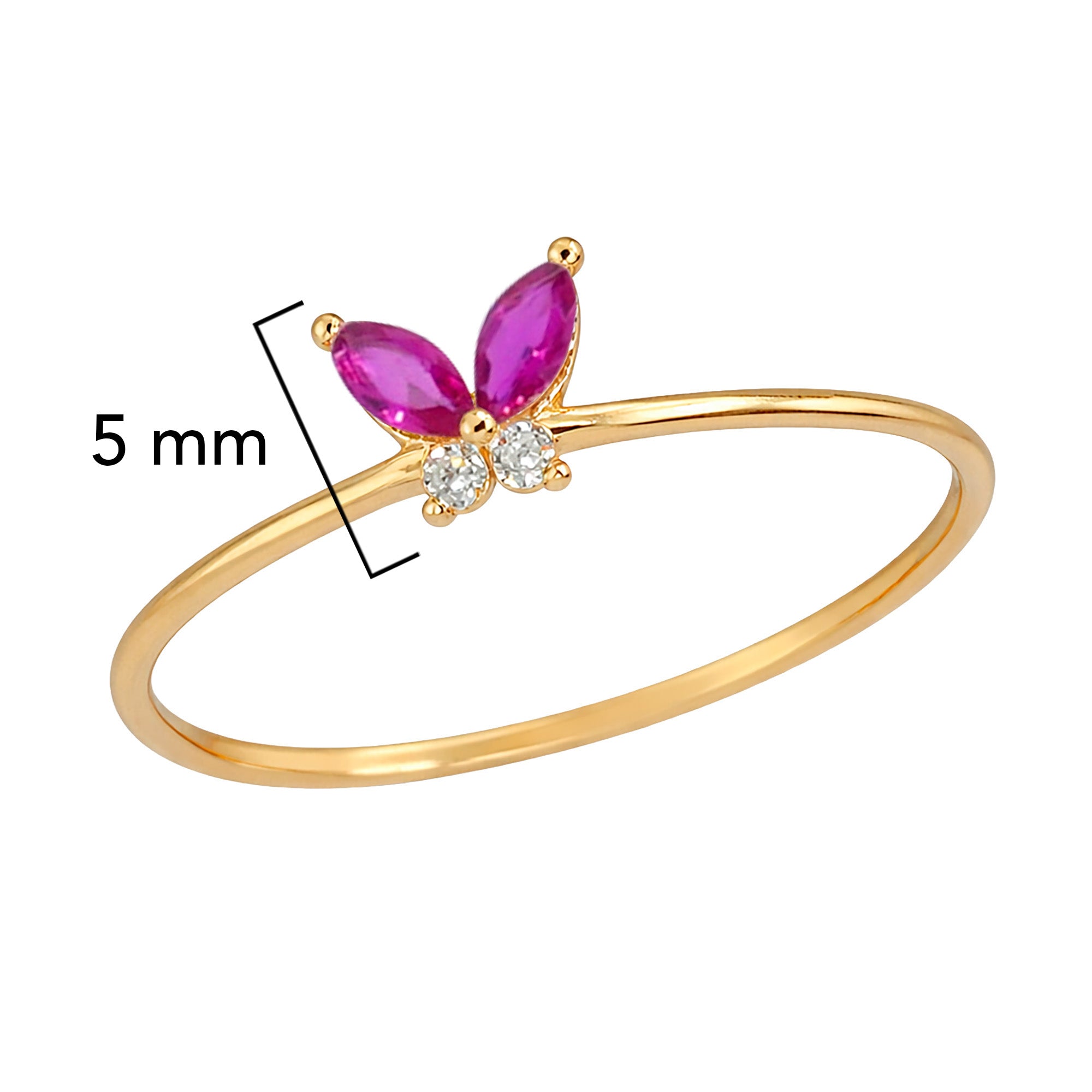 Anillo Circonias Mariposa Rosa Fuerte Oro 10K