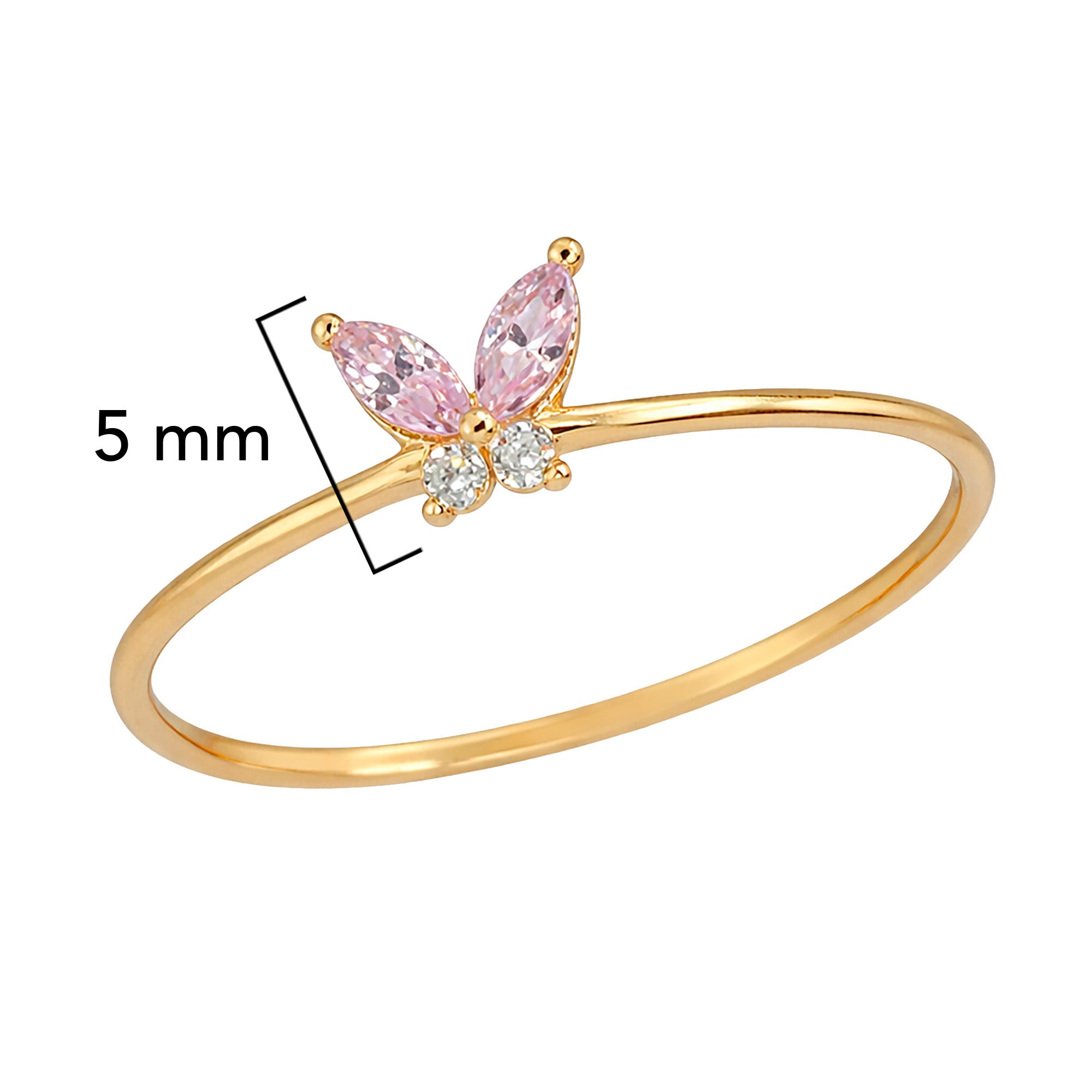 Anillo Circonias Mariposa Rosa Oro 10K
