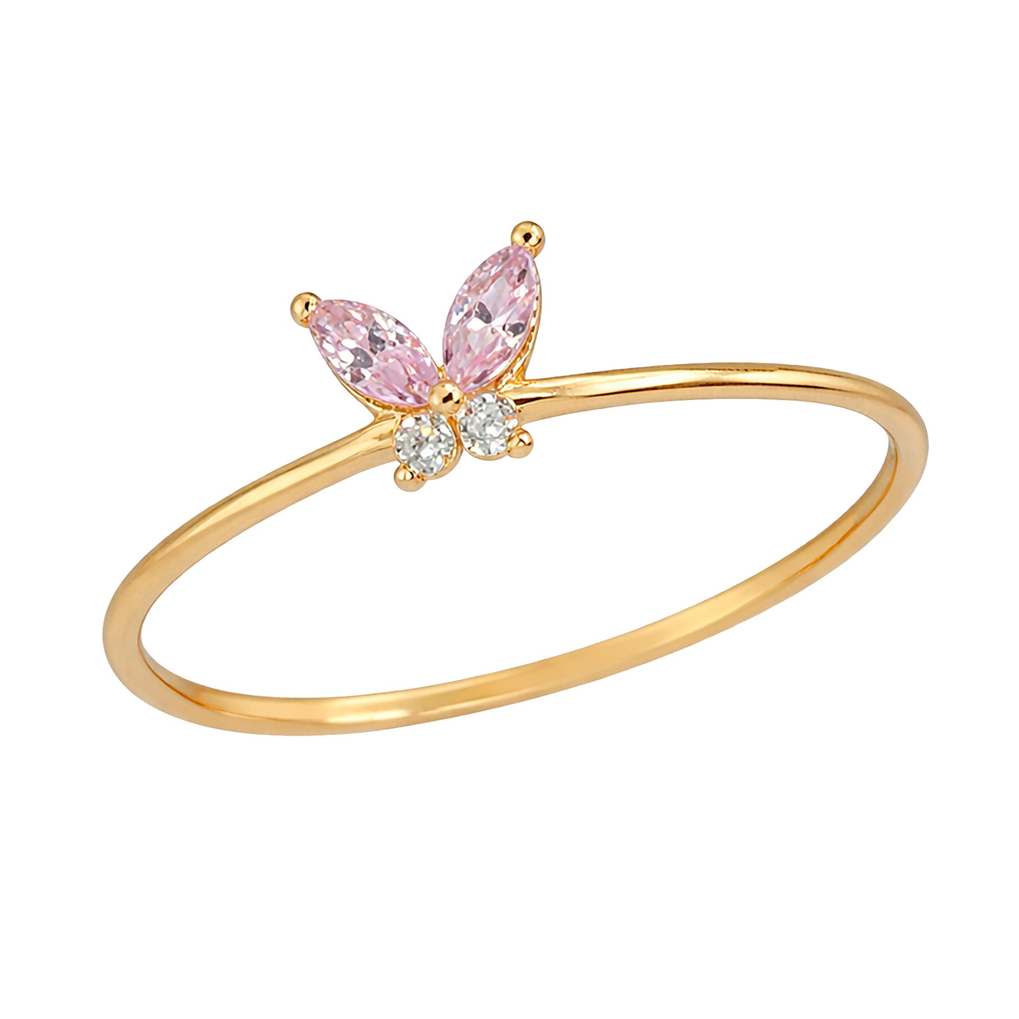 Anillo Circonias Mariposa Rosa Oro 10K