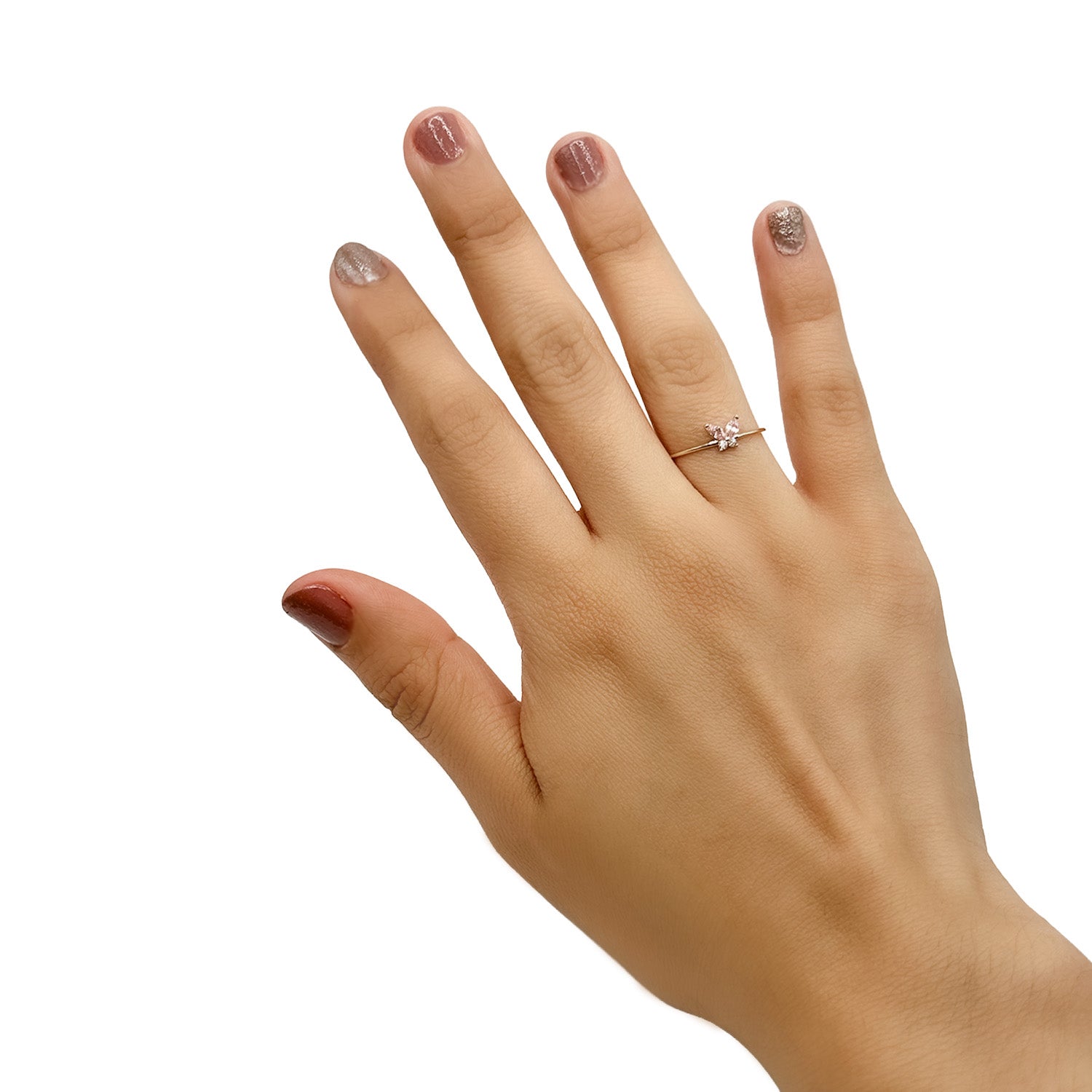 Anillo Circonias Mariposa Rosa Oro 10K