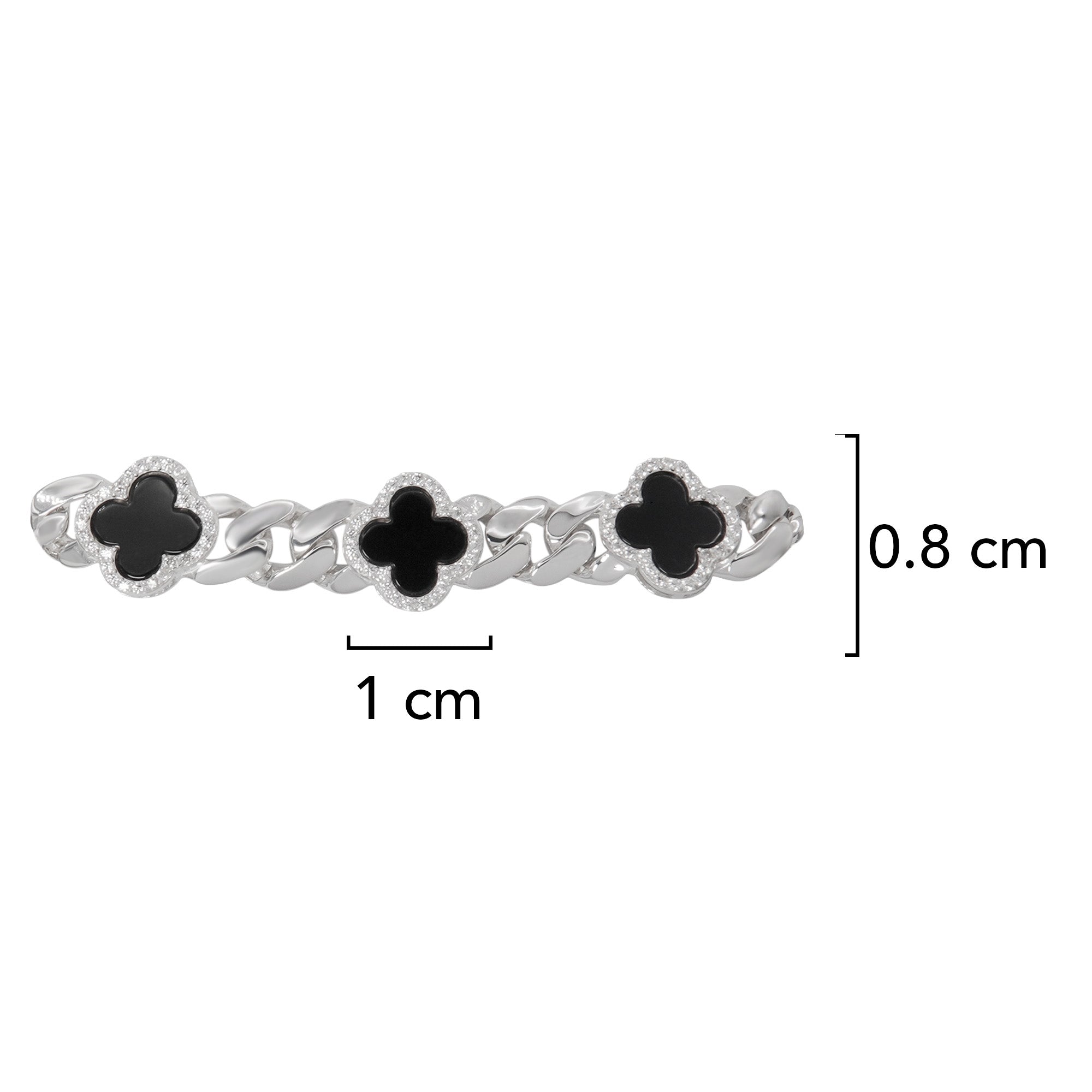 Pulsera Cubana Mónaco 6mm Flor Ónix y Circonias, Inspirada en Van Plata .925