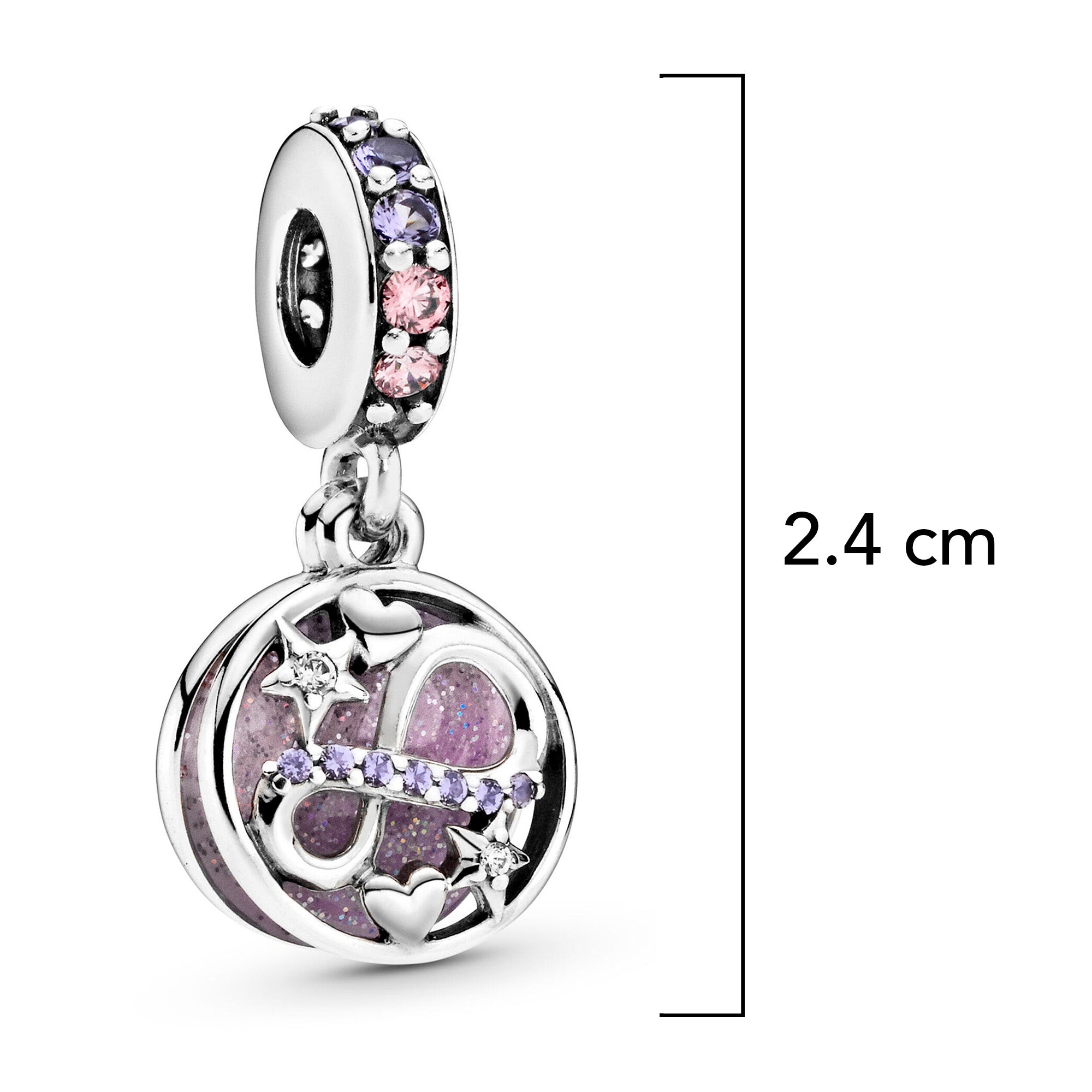 Charm Inspirado Pan 1:1 Infinito con Corazones y Estrellas Doble, Plata .925