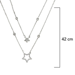 Collar Doble Estrellas con Micro Circonias Plata .925 con Rodio