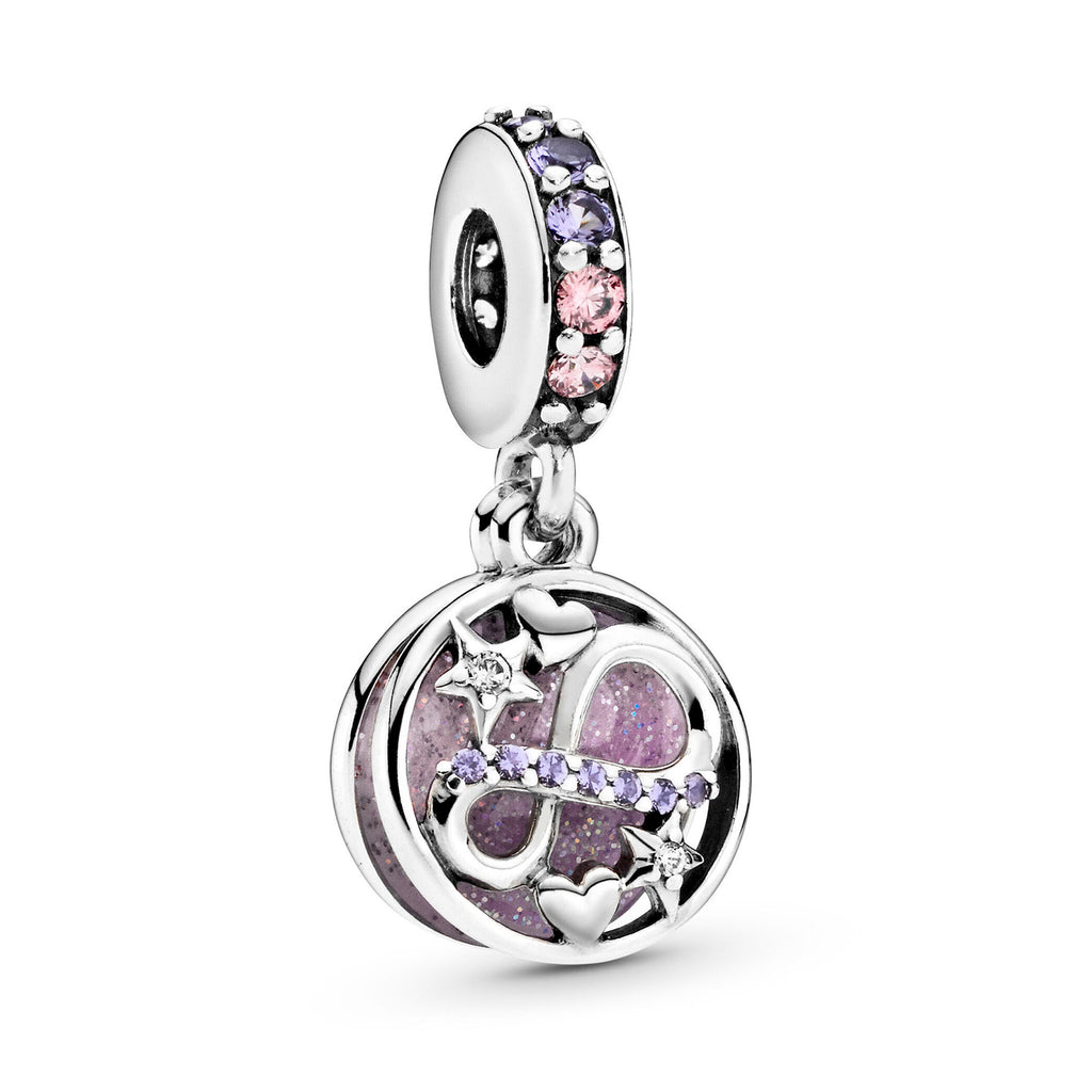 Charm Inspirado Pan 1:1 Infinito con Corazones y Estrellas Doble, Plata .925