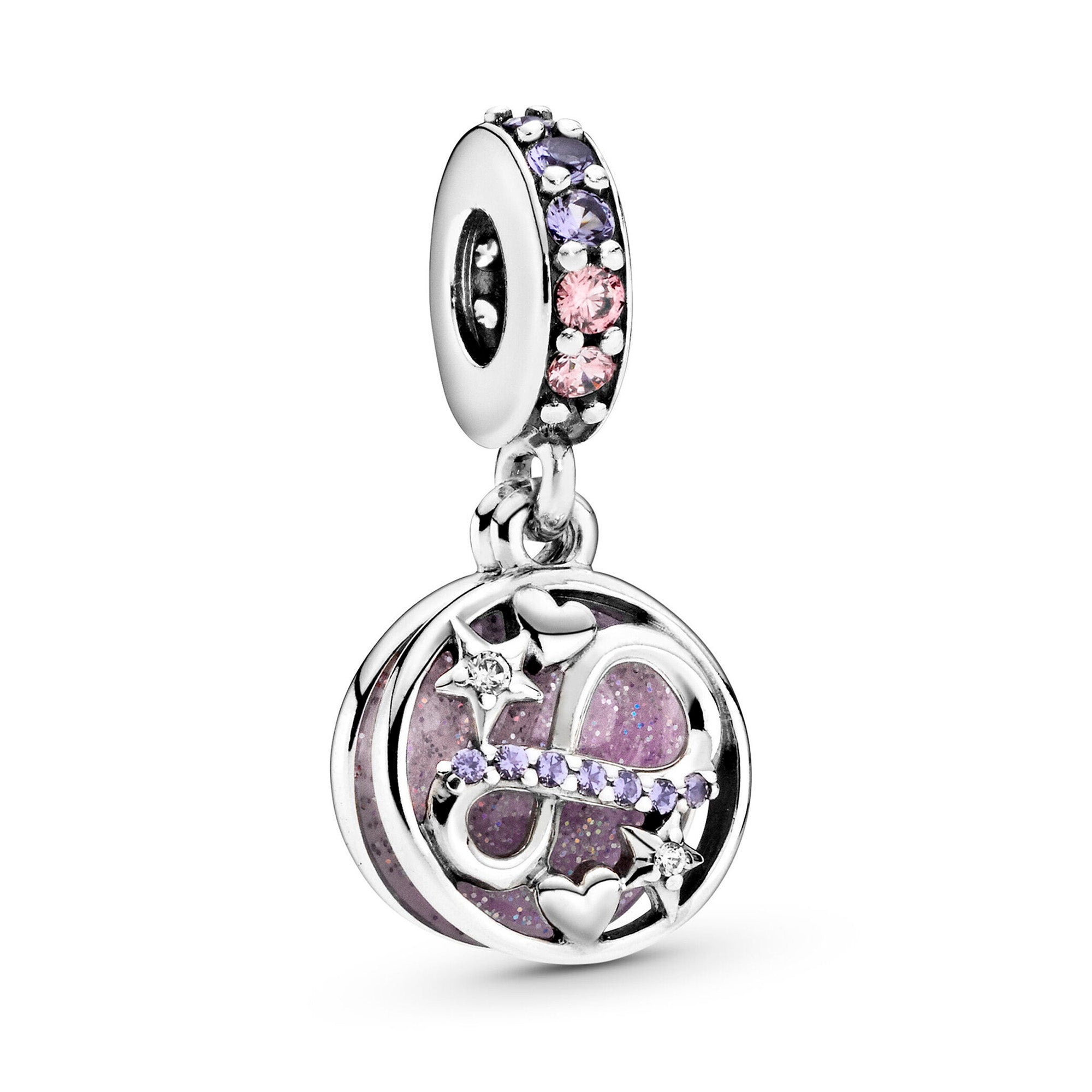 Charm Inspirado Pan 1:1 Infinito con Corazones y Estrellas Doble, Plata .925
