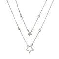 Collar Doble Estrellas con Micro Circonias Plata .925 con Baño de Rodio