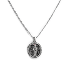 Collar Medalla Virgen de Guadalupe Ovalado Diamantado con Circonias Plata .925 con Rodio
