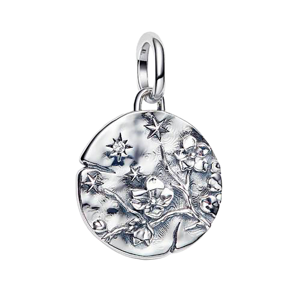 Charm Inspirado Pan 1:1 Medallón Flor de Cerezo, Plata .925