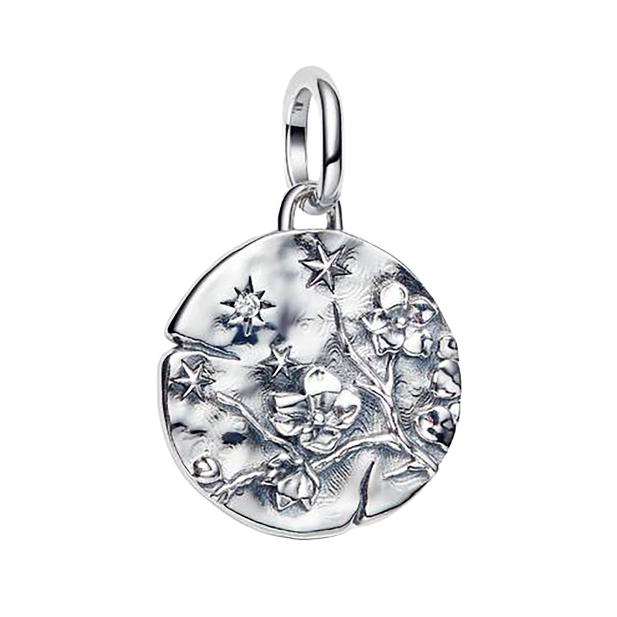 Charm Inspirado Pan 1:1 Medallón Flor de Cerezo, Plata .925
