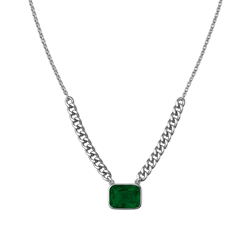 Collar Circonia Maxi con Cadena Cubana Plata .925