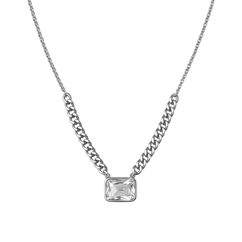 Collar Circonia Maxi con Cadena Cubana Plata .925