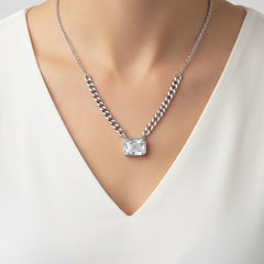 Collar Circonia Maxi con Cadena Cubana Plata .925
