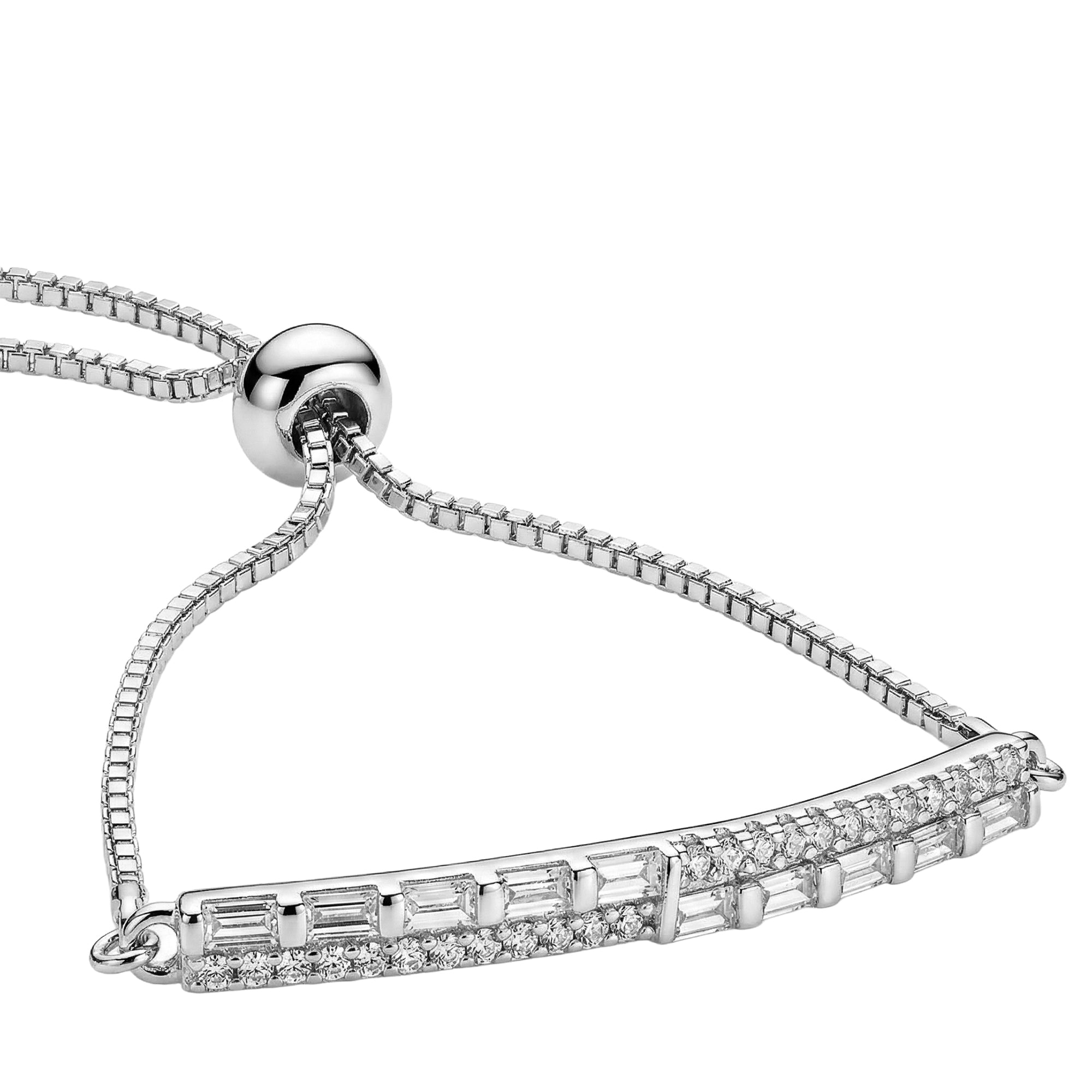 Pulsera Ajustable con Plaquita de Micro Circonias Plata .925 con Baño de Rodio