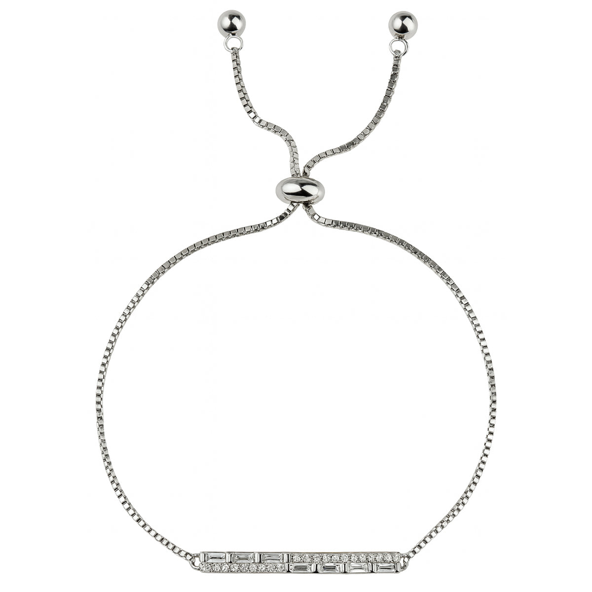 Pulsera Ajustable con Plaquita de Micro Circonias Plata .925 con Rodio