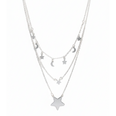 Collar Triple Estrellas y Luna Lisas Plata .925