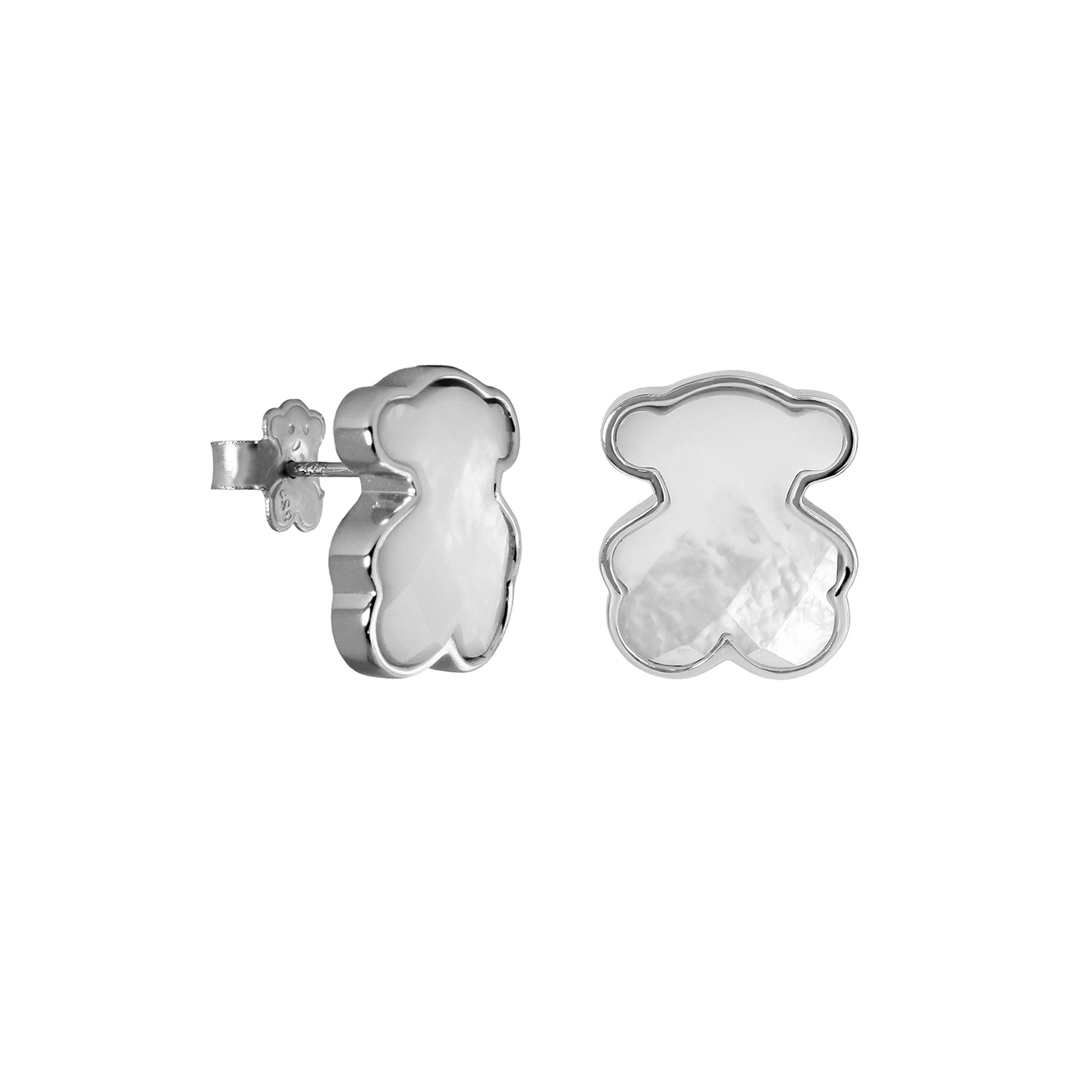 Broquel Inspirado Osos 1:1 Madre Perla 7 mm Plata .925 con Baño de Rodio