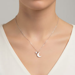 Collar Luna con Madre Perla y Estrella con Micro Circonias Plata .925