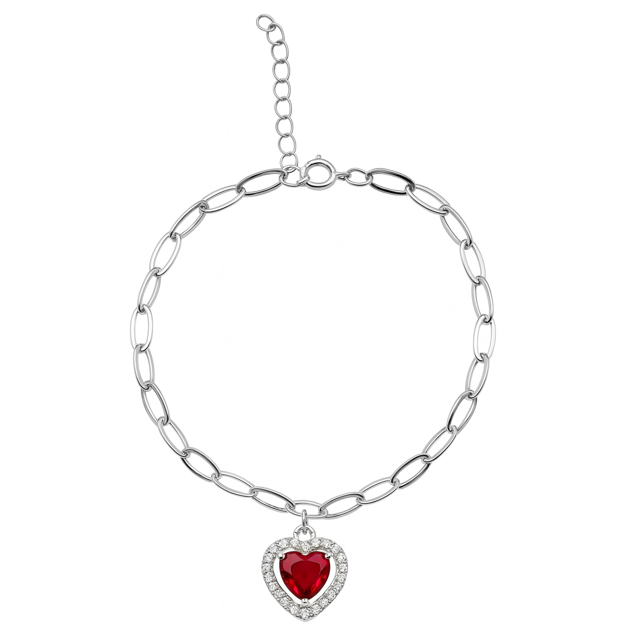 Pulsera Circonia Corazón con Silueta de Micro Circonias y Cadena Paper Clip Plata .925