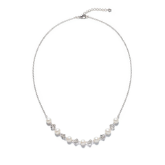 Collar Perla Natural con Bolita Diamantada Plata .925