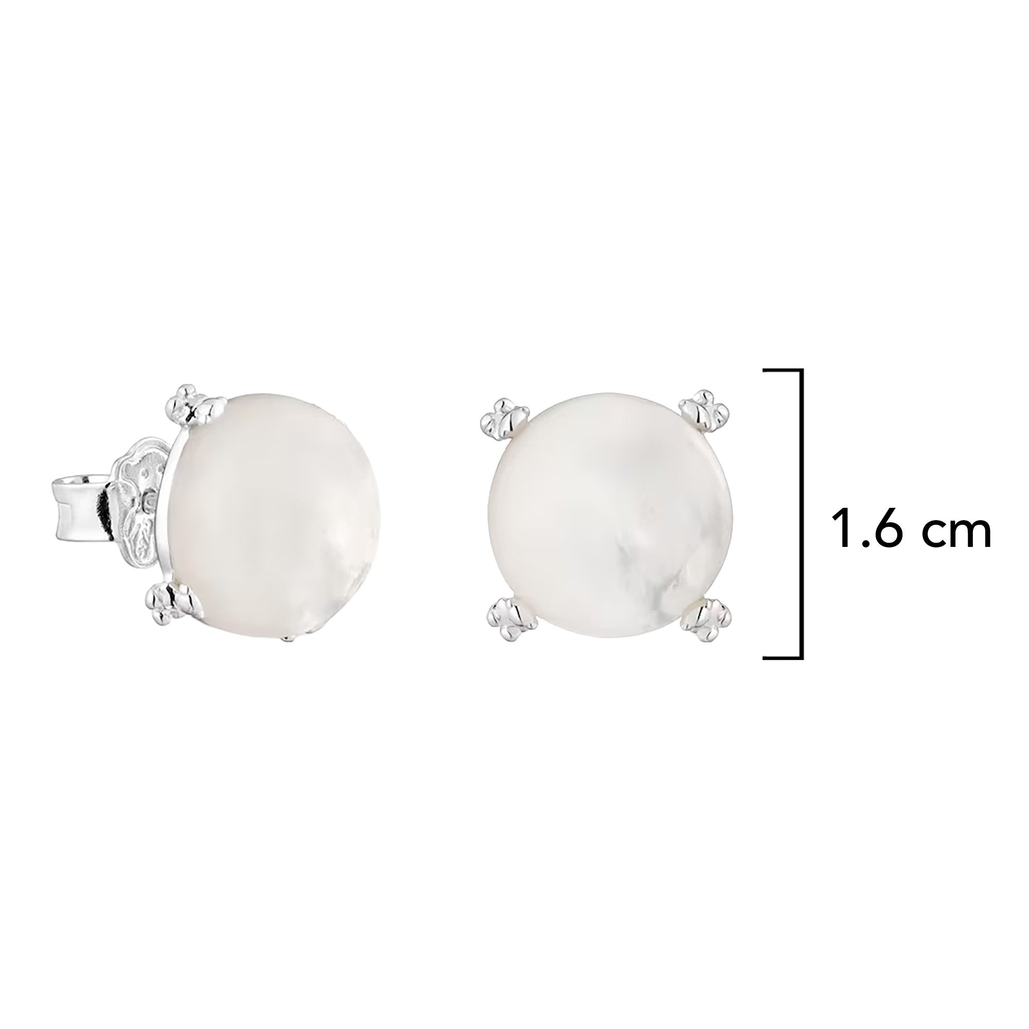 Broquel Inspirado Osos 1:1 Perla Natural Plata .925 con Baño de Rodio