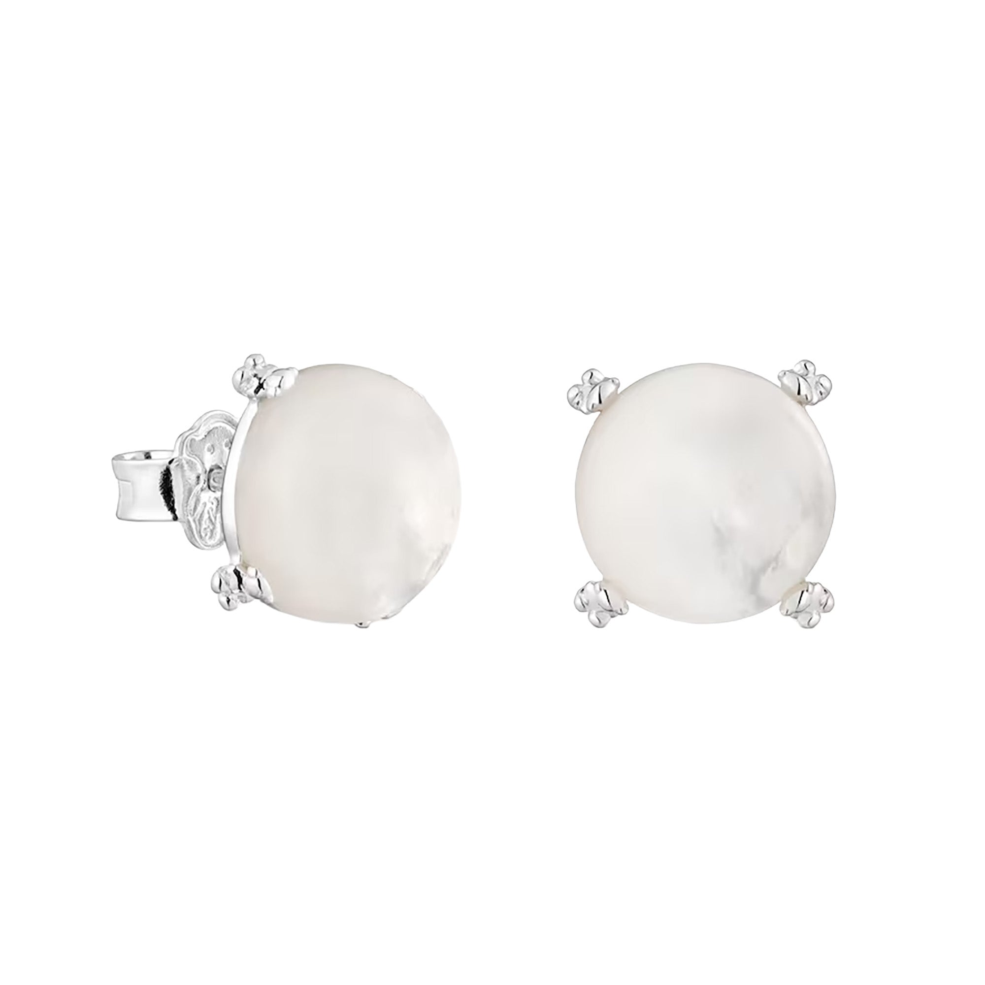 Broquel Inspirado Osos 1:1 Perla Natural Plata .925 con Baño de Rodio
