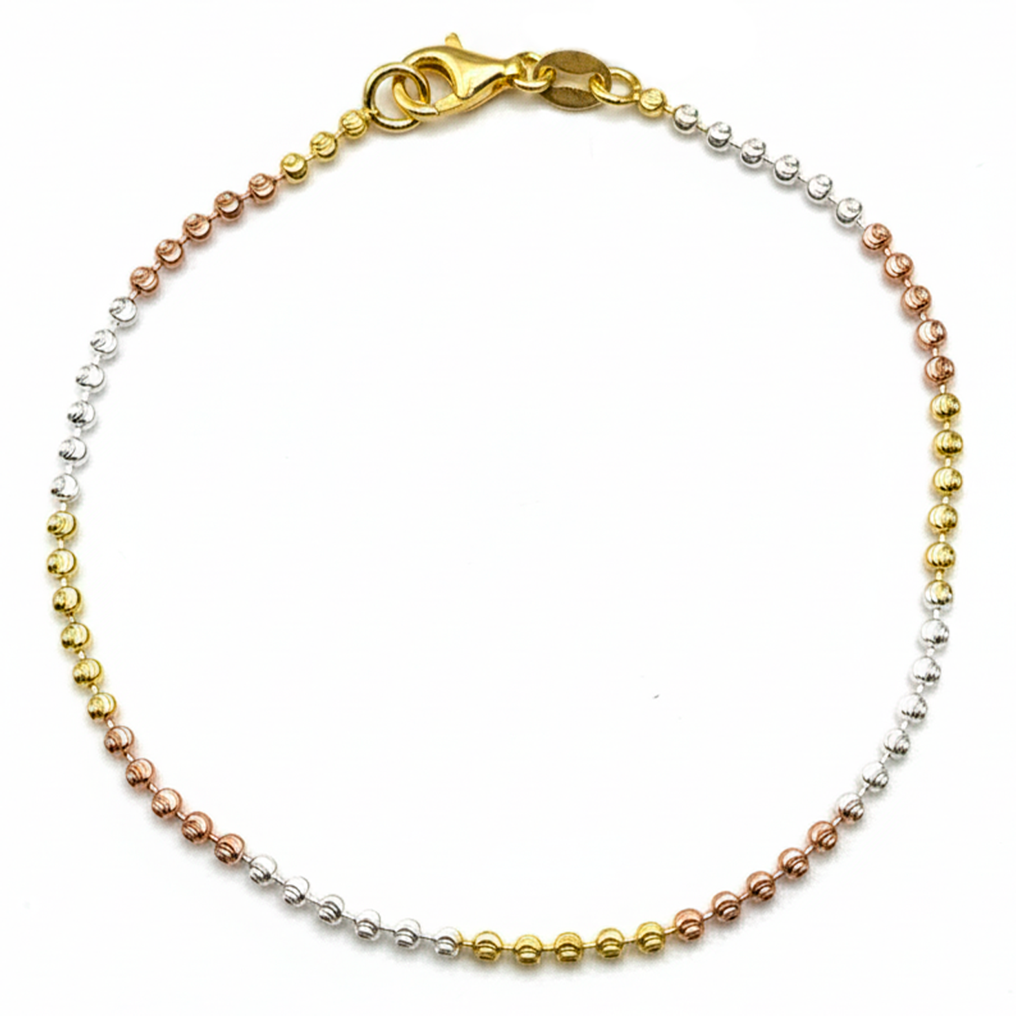 Pulsera Bolitas Diamantadas con Baño en 3 Oros Plata .925