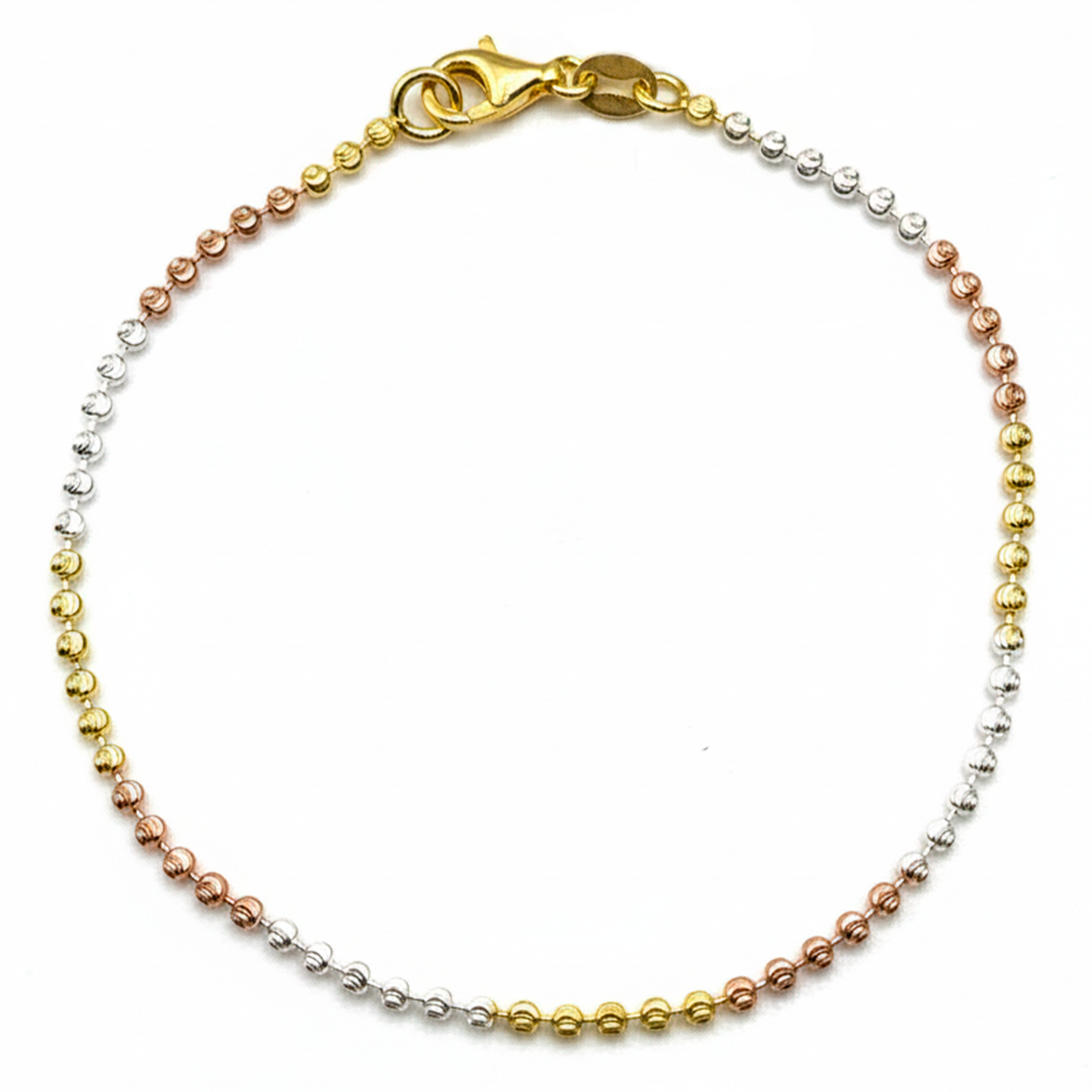 Pulsera Bolitas Diamantadas con Baño en 3 Oros Plata .925