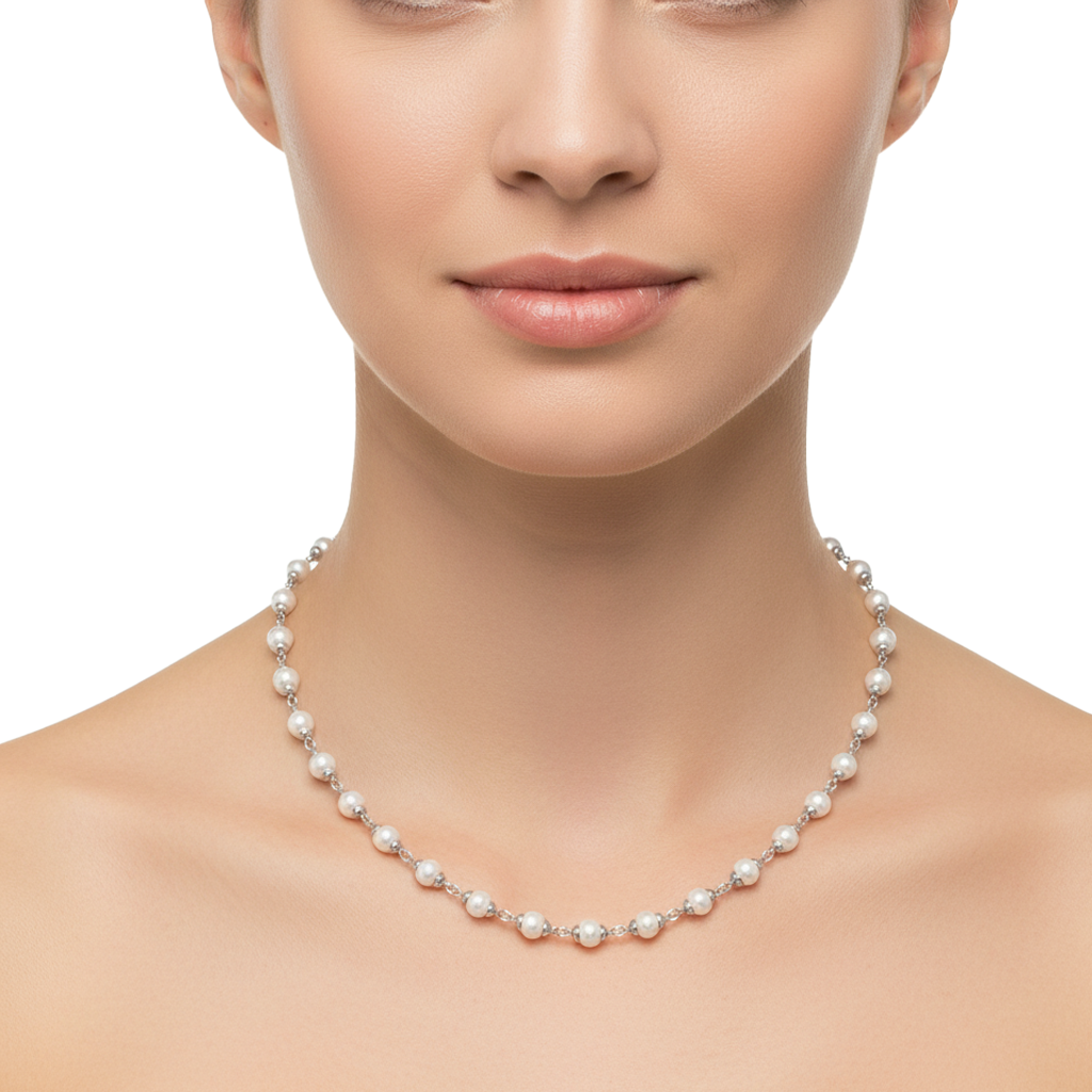 Collar Perlas Naturales con Eslabones Plata .925