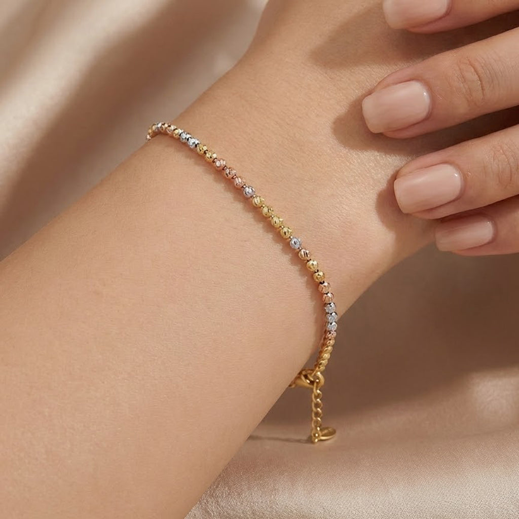 Pulsera Bolitas Diamantadas con Baño en 3 Oros Plata .925