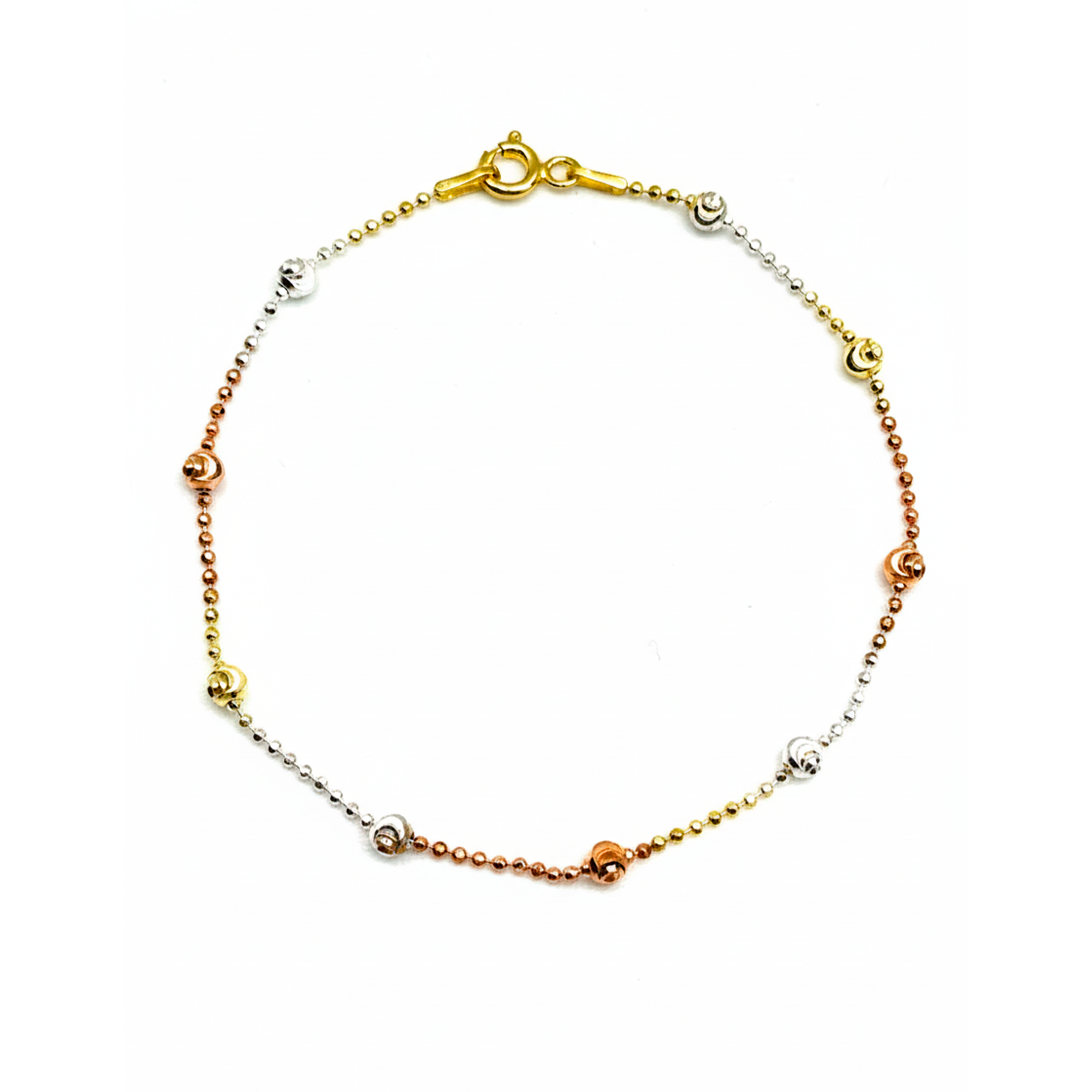 Pulsera con Bolitas Grandes Diamantadas con Baño de 3 Oros Plata .925