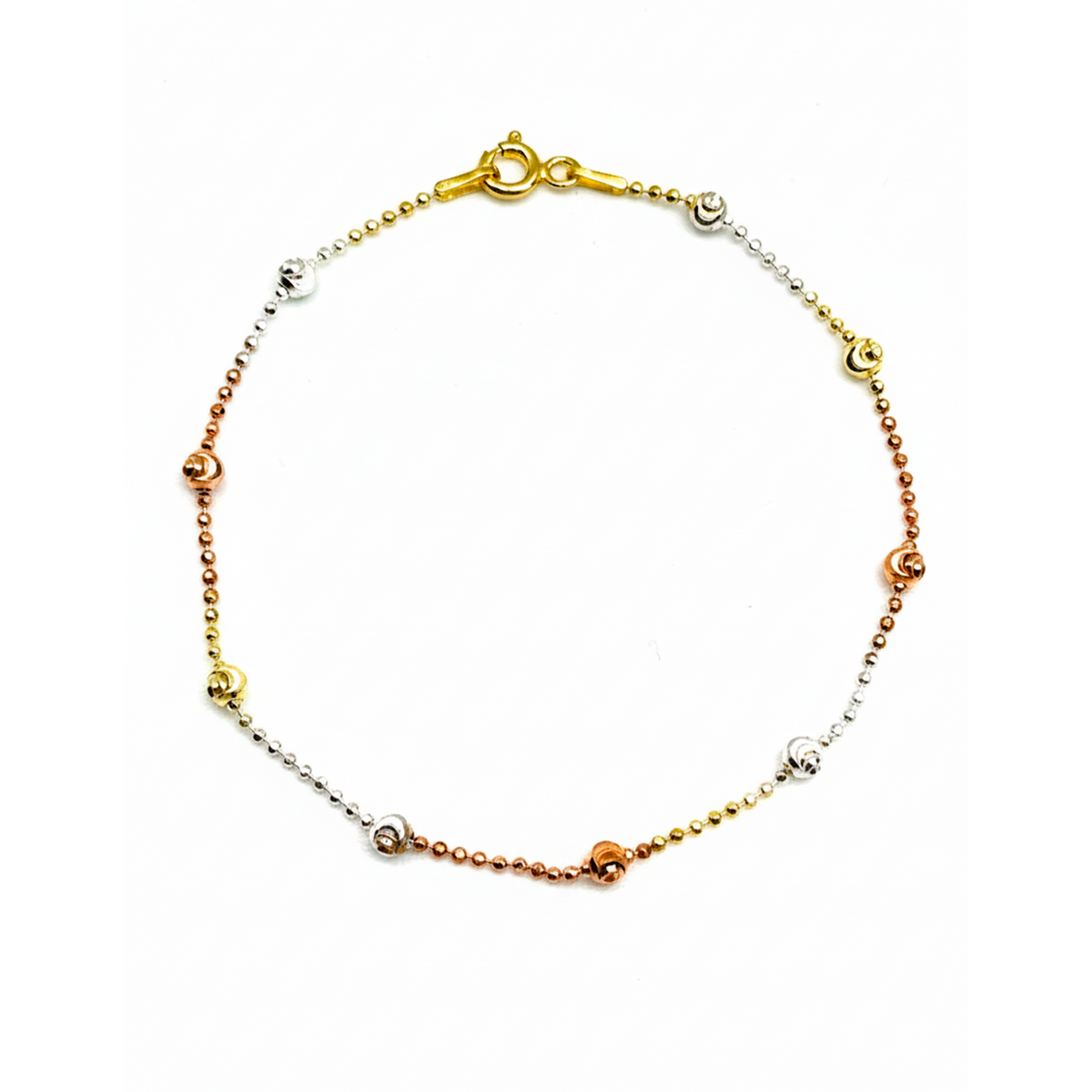 Pulsera con Bolitas Grandes Diamantadas con Baño de 3 Oros Plata .925