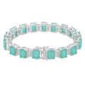 Pulsera Turmalina Verde Claro Rectángulos con Circonias Blancas 7mm de ancho, Plata .925 con Baño de Rodio