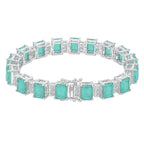 Pulsera Turmalina Verde Claro Rectángulos con Circonias Blancas 7mm de ancho, Plata .925 con Baño de Rodio
