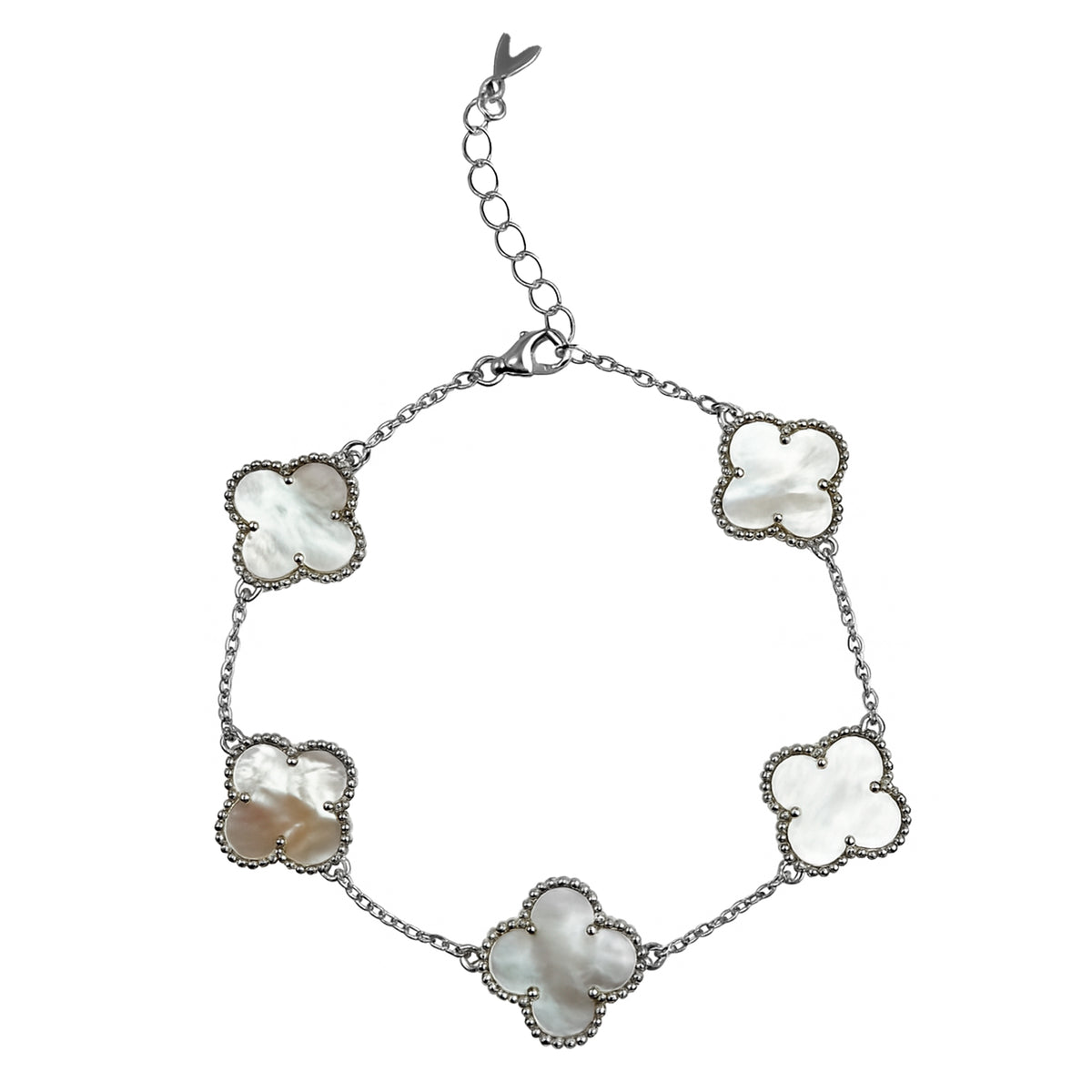 Pulsera Flor Inspirada Van C Madre Perla Plata .925