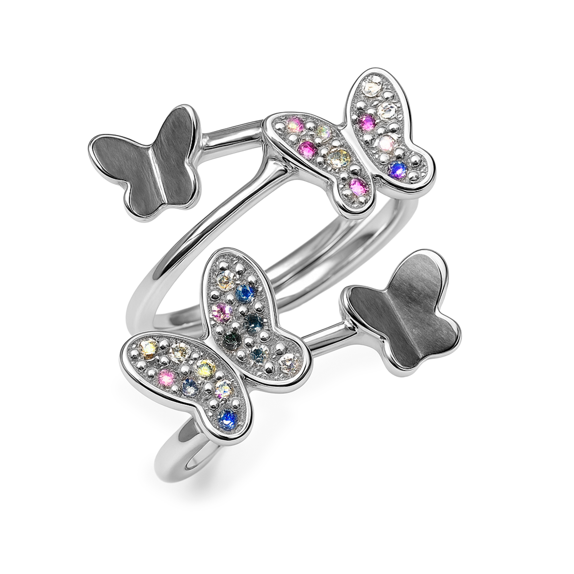 Anillo Mariposas Con Cristales Plata .925