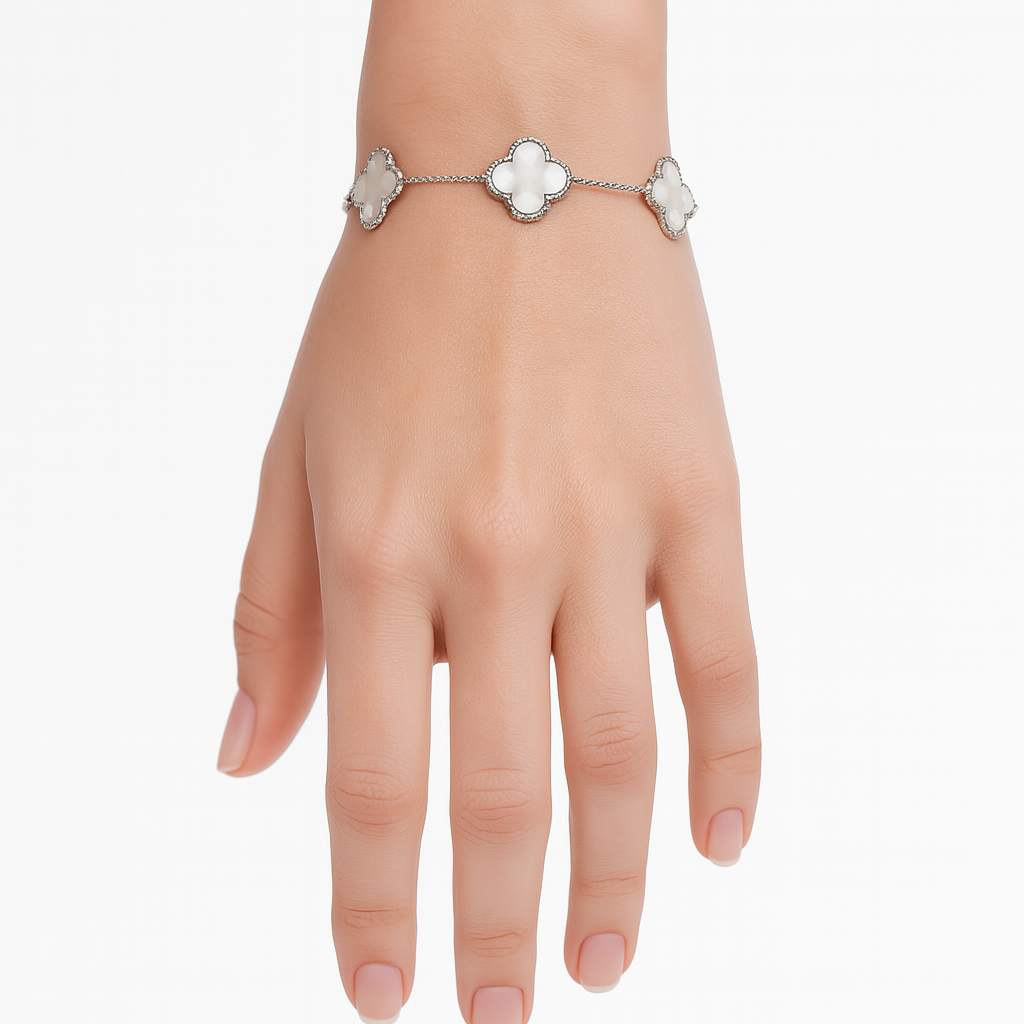 Pulsera Flor Inspirada Van C Madre Perla Plata .925