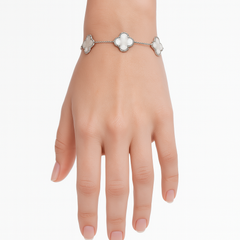 Pulsera Flor Inspirada Van C Madre Perla Plata .925