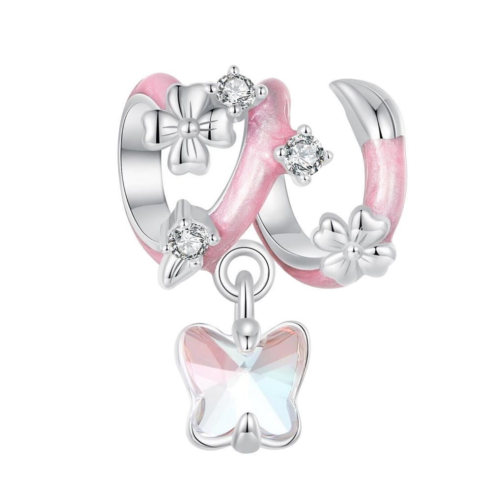 Charm Inspirado Pan 1:1 Espiral Esmaltado con Mariposa y Micro Circonias Plata .925
