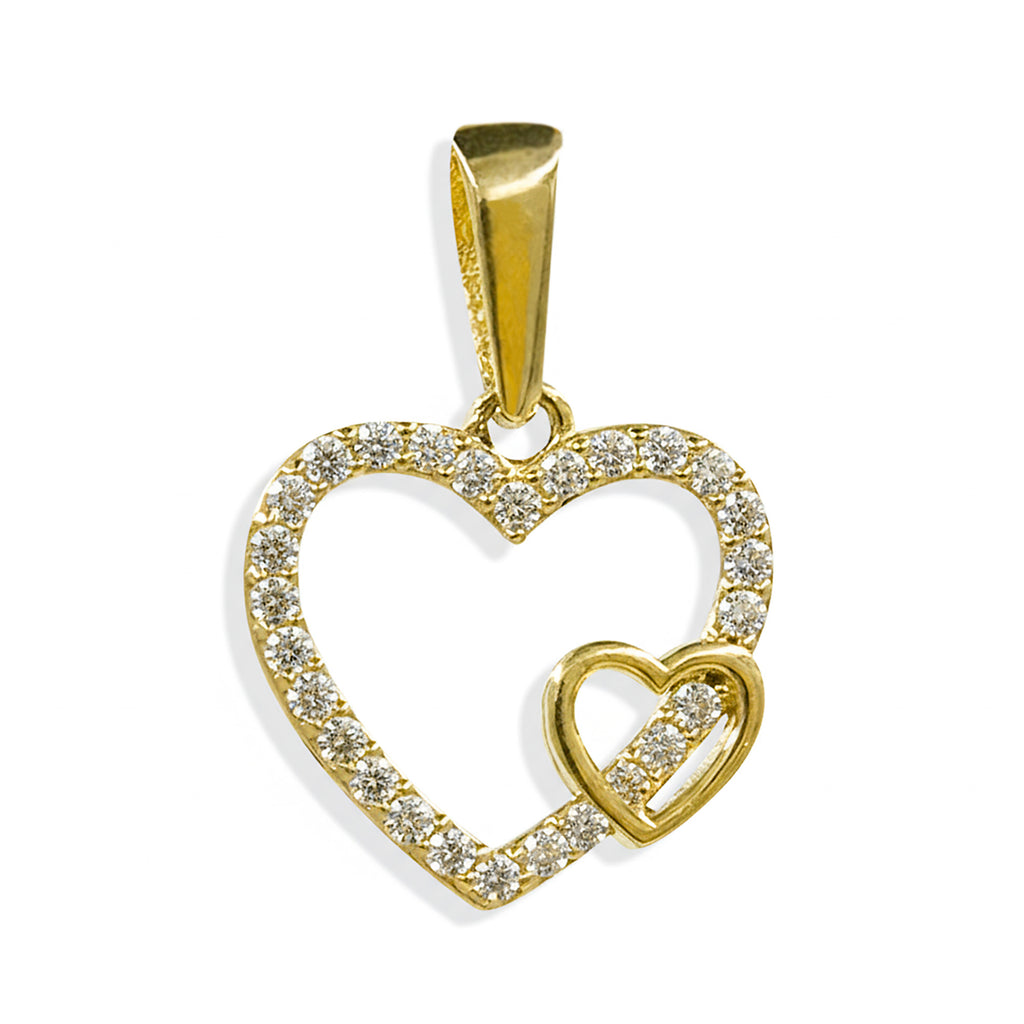 Dije Corazón Entrelazados de Circonias y Lisos Oro 10K