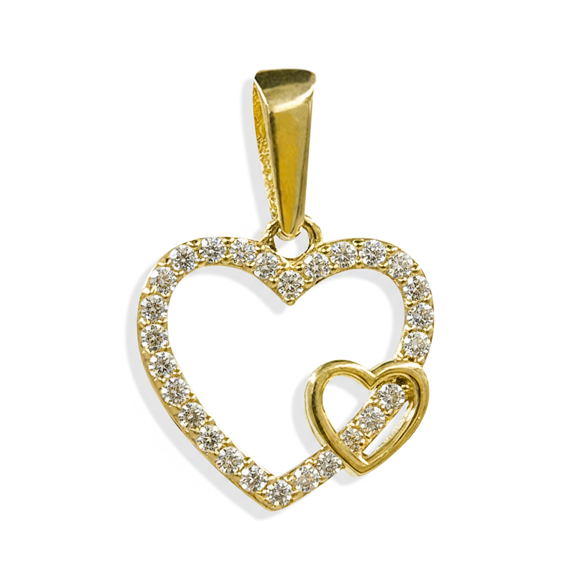 Dije Corazón Entrelazados de Circonias y Lisos Oro 10K