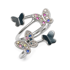 Anillo Mariposas con Cristales Plata .925