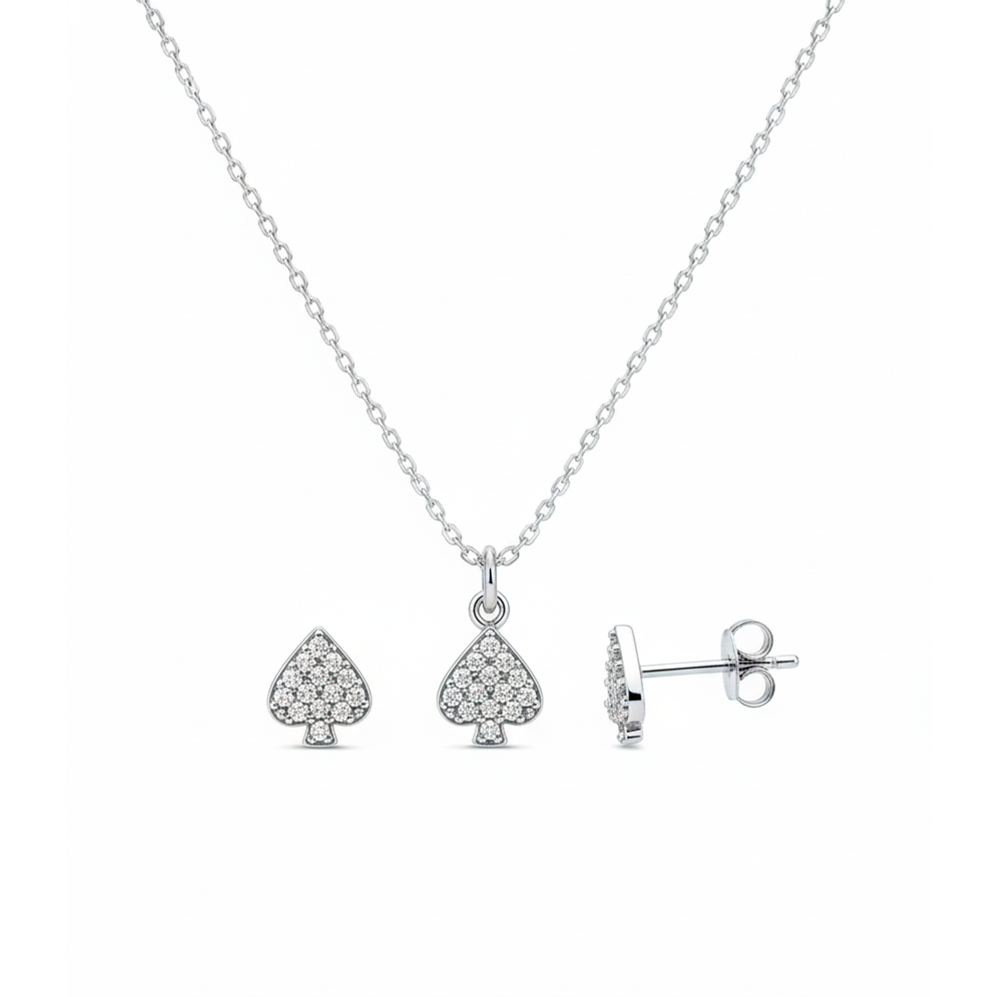 Juego Símbolo de Picas con Micro Circonias Plata .925 con Rodio