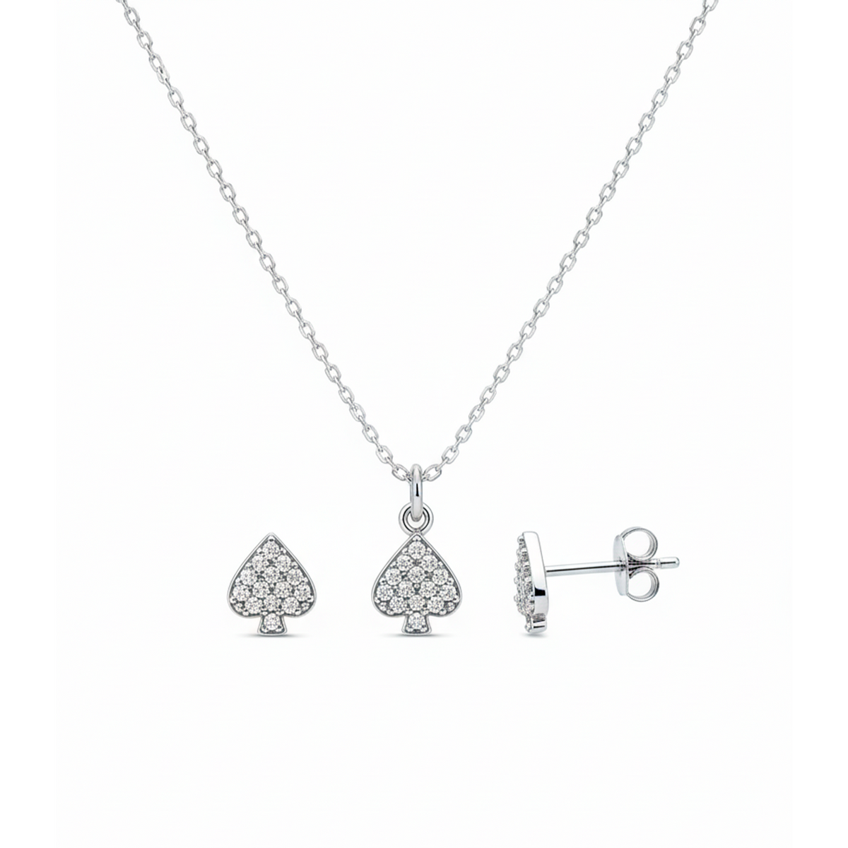 Juego Símbolo de Picas con Micro Circonias Plata .925 con Rodio