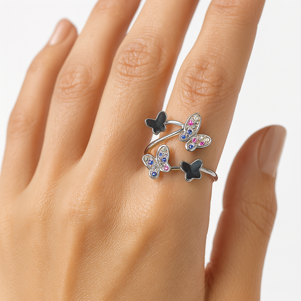 Anillo Mariposas con Cristales Plata .925