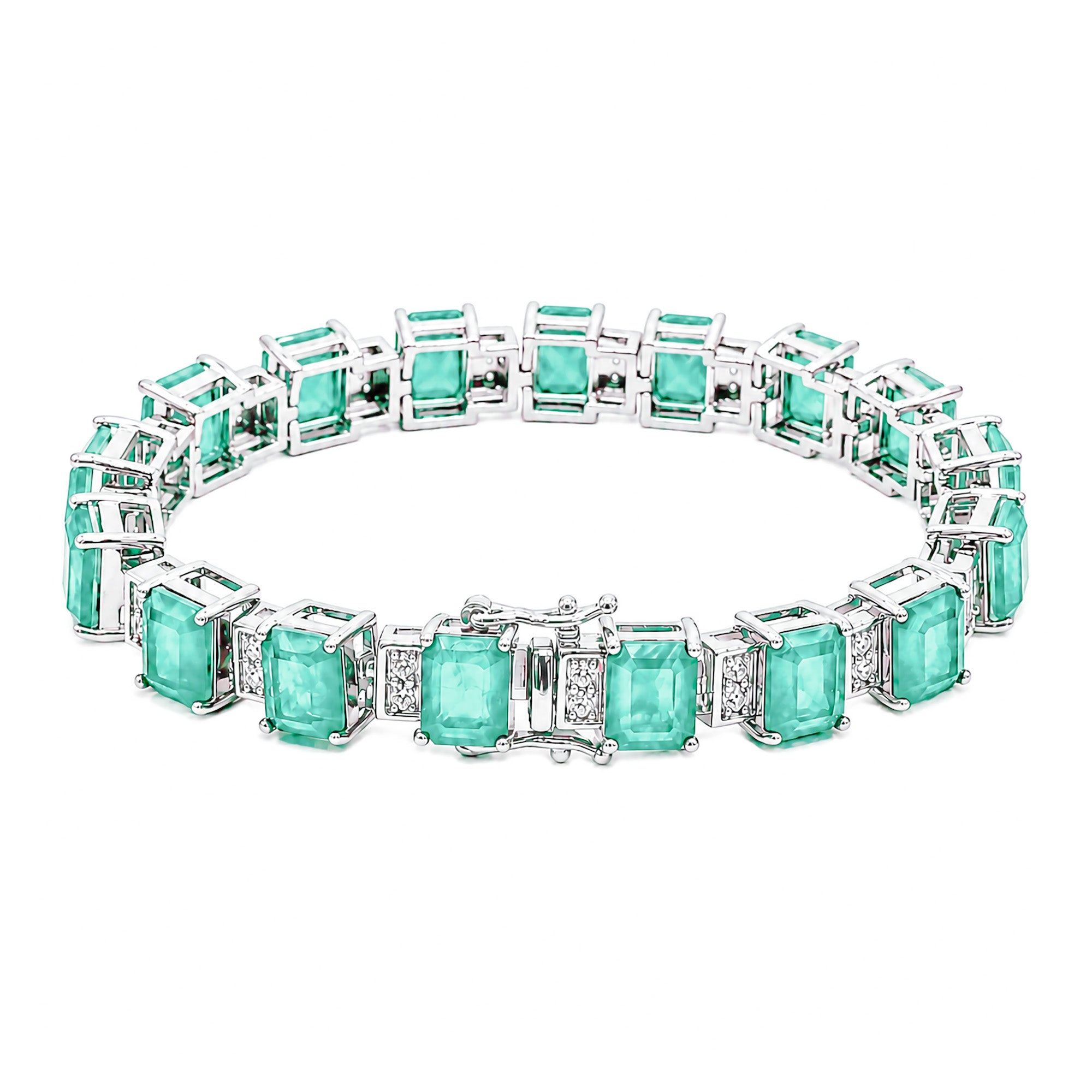 Pulsera Turmalina Paraiba Turquesa Rectangulos con Circonias, Plata .925 con Rodio