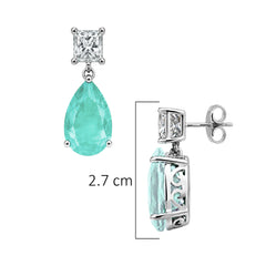 Arete Turmalina Paraiba Turquesa Maxi Gota con Circonia Rectangular, Plata .925 con Rodio